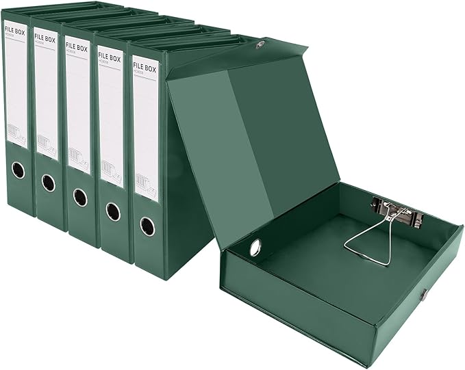 HUA JIE A4 Storage File Boxes Plastic Archives Cases with Clip, PVC File Folder Organizer Document Storage Filing Box for Office,32.5×6.5×24 cm, Green(Pack of 6)