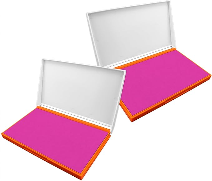 2 Pack Plastic Case Stamp Pad Large Size, Pink Color - Size: 4" x 7" - Choose from 15 Ink Colors