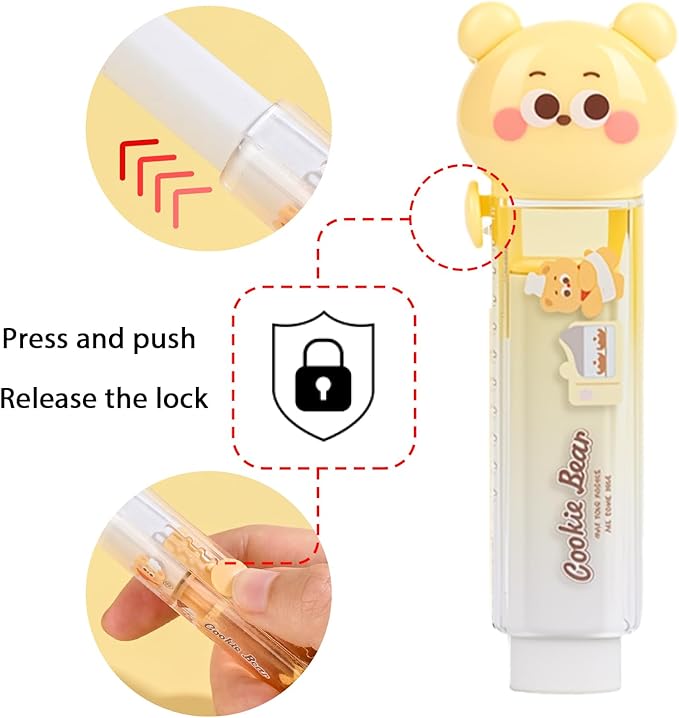 3PCS Retractable Pencil Eraser, Cute Erasers,Kawaii Bear Eraser in Three Colors,Suitable for School Home Office Supplies