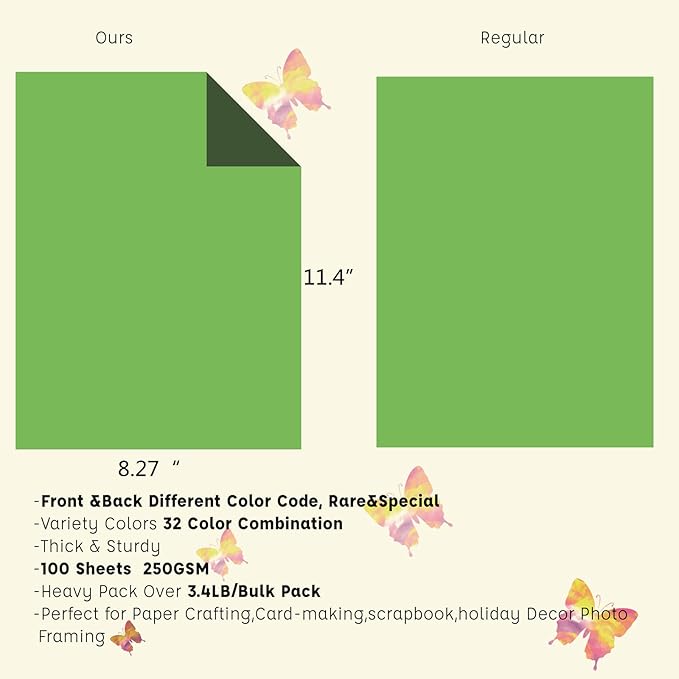 Livholic 100 Pack Heavy Duty Paper Colored Cardstock Front Back Different Color Codes 250 GSM for Cricut, Scrapbook, Paper Crafting, Office Supplies (100)
