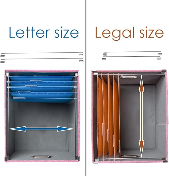 PRANDOM File Organizer Box - Set of 4 Collapsible Decorative Linen Filing Storage Hanging File Folders with Lids Office Cabinet Letter/Legal Size Pink 17.1x14x11.1 inch
