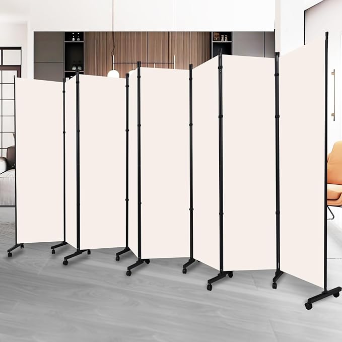 Room Divider Folding Privacy Screens with Lockable Wheels, 176'' Fabric Partition Room Dividers Freestanding Room Divider Panel for Room Separation, Wall Divider for Home Office Bedroom Studio Decor