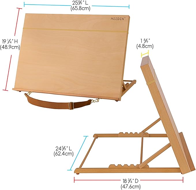 MEEDEN A2 Wooden Tabletop Easel for Painting, 5-Position Adjustable Drawing & Sketching Board with Shoulder Strap, Portable Beechwood Desktop Art Easel Stand for Adults, Artists, Beginners & Student