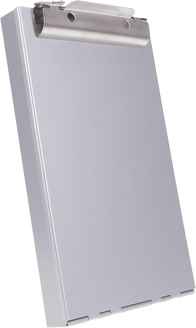 Saunders Metal Clipboard with Storage, Silver Single Layer Nursing Clipboard Folio, Memo Size Paper Organizer, Steel Clip with Self Locking Latch, Form Holder for Office, School & Work - Made in USA