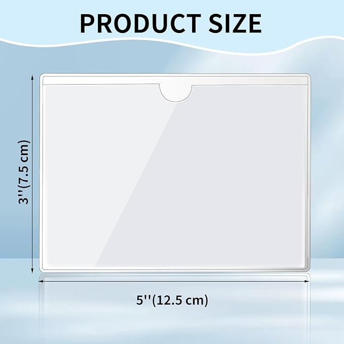 zandfelo 50 Pack 3'' x 5'' Clear Adhesive Index Card Pockets, PVC Labels Holders for Storage Bins and Library Card, Ideal Card Holder with Top Open for Loading and Protecting Your Cards