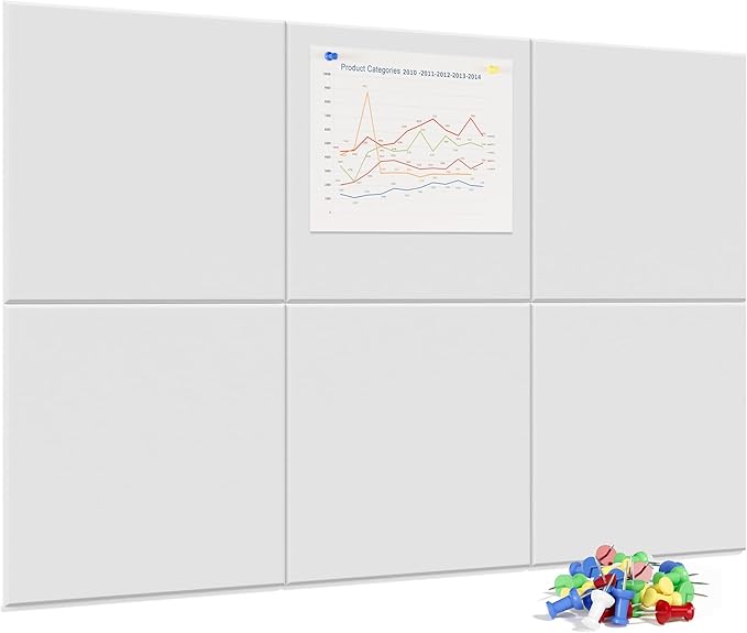 Neatsure Large Cork Board for Wall, 36" x 24" White Bulletin Board with Pushpins, 6 Panels Felt Tiles Tack Push Pin Board for Office