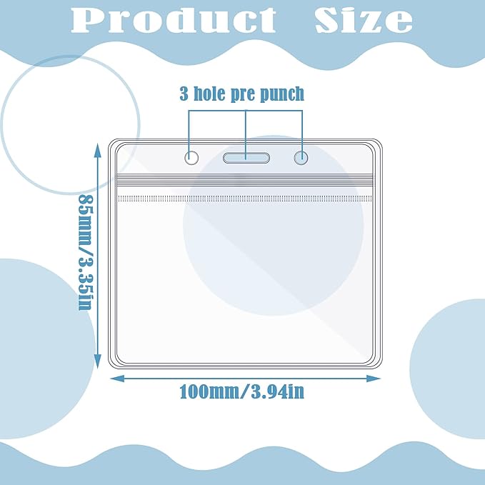 Zonon 150 Pcs Horizontal Clear ID Badge Holders Plastic Card Name Tag Holders Badge Sleeves Horizontal Waterproof Transparent PVC Sleeve Cover Pouch for Office School Travel(3.35 x 3.94 Inch)