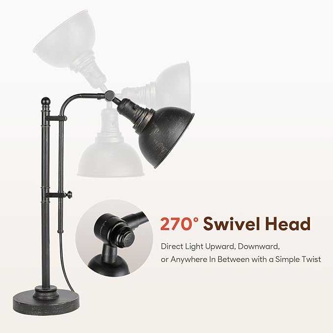 VONLUCE Rustic Desk Lamp Bronze Adjustable, Industrial Style Metal Task Lamps 25"-29", Vintage Work Light, Farmhouse Reading Lamp in Aged Bronze Finish, ETL Certificate