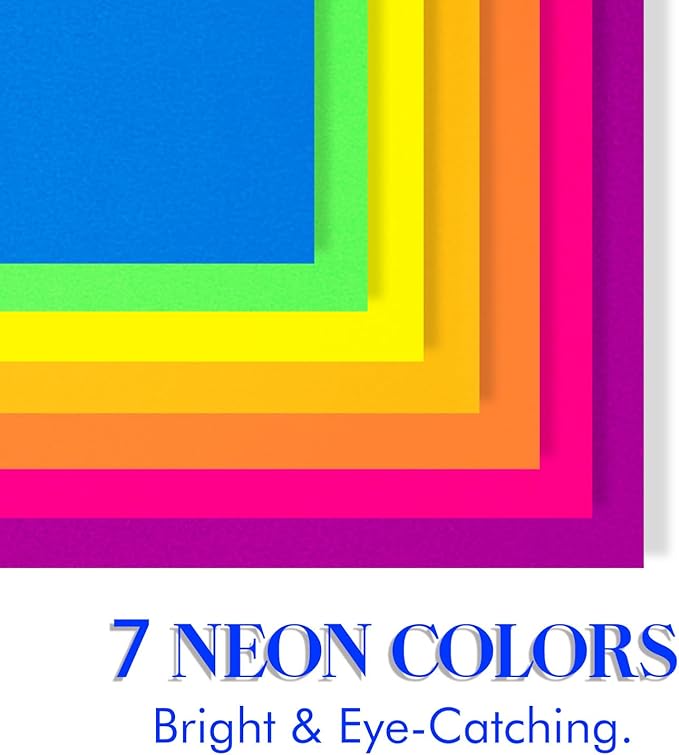 Index Cards 140-Count 5X8 Inch,178GSM Heavyweight Set of 7 Fluorescent Colors Paper Multicolor Study Cards