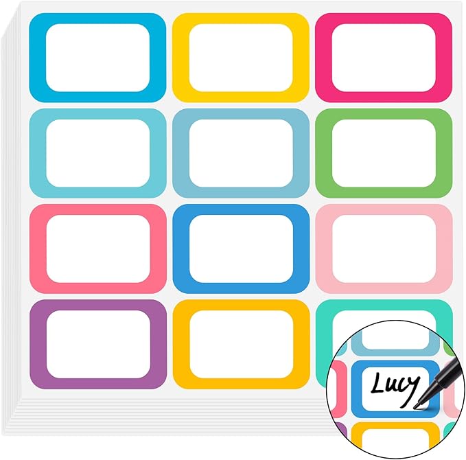Name Tags,240 Pcs Name Tag Stickers for Classroom 2"x 3"Waterproof Name Labels for Locker&Water Bottles Adhesive Labels for Preschool,Classroom,Teacher,Party,& Home Decor (White+Multi-Color)