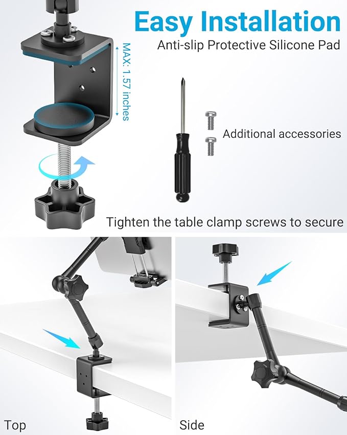 INSSKY Metal Kitchen Tablet Stand, Fit for 6.1-15.6" Devices, Magic Long Arm Mount for Cabinet, Desk, Table, with 360° Foldable Rotation Aluminum Holder, Compatible with iPad Pro/Air/Mini, Galaxy Tab