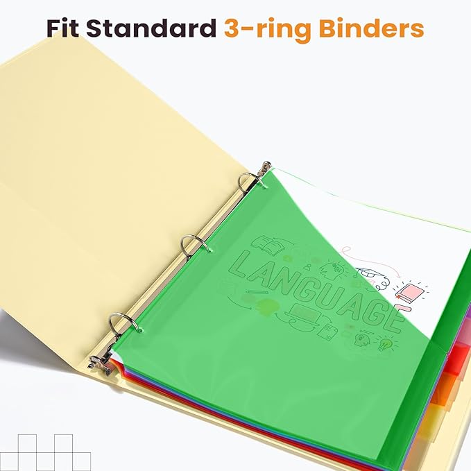 Sooez 96 Count Dividers with Pockets, 8 Tabs Binder Dividers for 3 Ring Binders, Binder Dividers with tabs, Binder Divider with Pockets for US Letter Size, Insertable Big Tabs, Multicolor, Set of 12