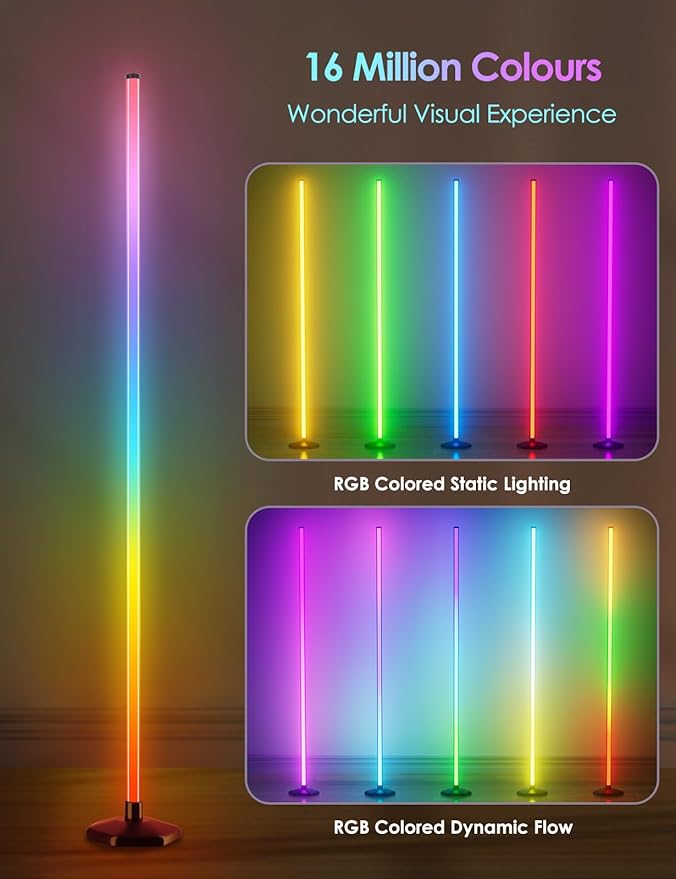 YIKBIK 2PCS RGB Floor Lamp, Bluetooth APP and Remote Control 65" Smart Modern Standing Lamp Music Sync 16 Million DIY Colors Changing LED Floor Lamp with Heavy Base for LivingRoom Bedroom GameRoom