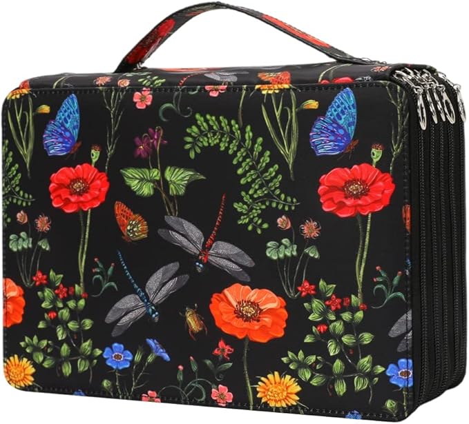 Vomgomfom Colored Pencil Case - 252 Slots Pencil Holder with Zipper Closure Twill Fabric Large Capacity Pencil Case for Watercolor Pens or Markers, Pencil Case Organizer for Artist (Black)