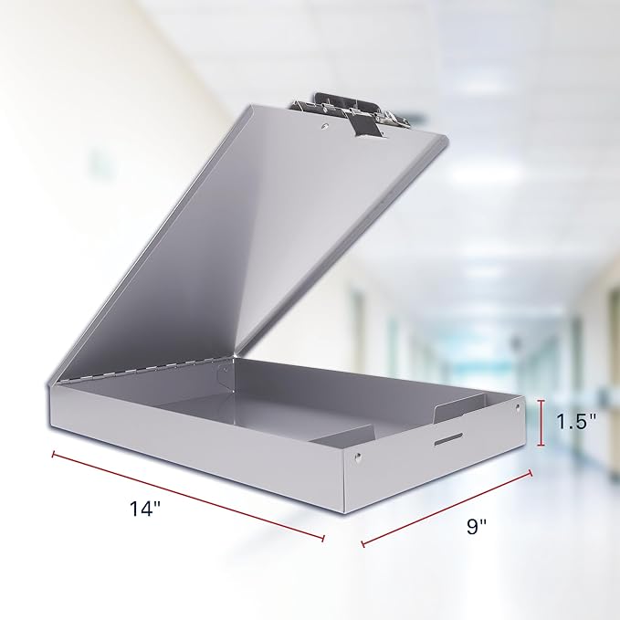 Saunders Metal Clipboard with Storage, Silver Single Layer Nursing Clipboard Folio, Letter Size Paper Organizer, Steel Clip with Self Locking Latch, Form Holder for Office, School & Work - Made in USA