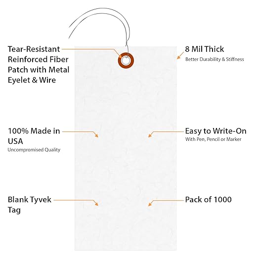 SmartSign Blank Tyvek Shipping Tags with Wire, Size #8 | 6 1/4" x 3 1/8", Pack of 1000, White