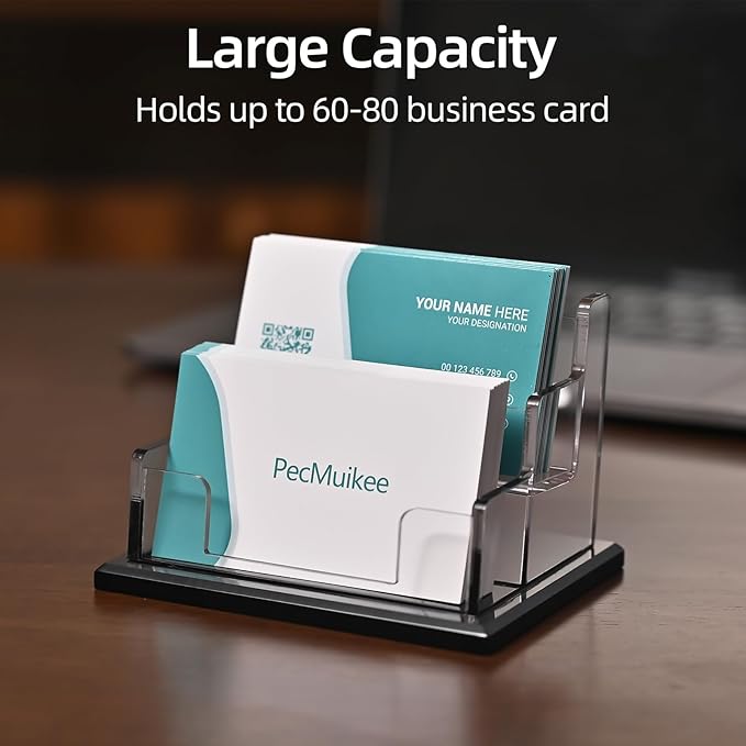 PecMuikee Business Card Holder for Desk，Acrylic Business Card Display Stand,Multiple Business Card Holders for Office, Exhibition, Home, Restaurant 2 Slot 1pcs Tier