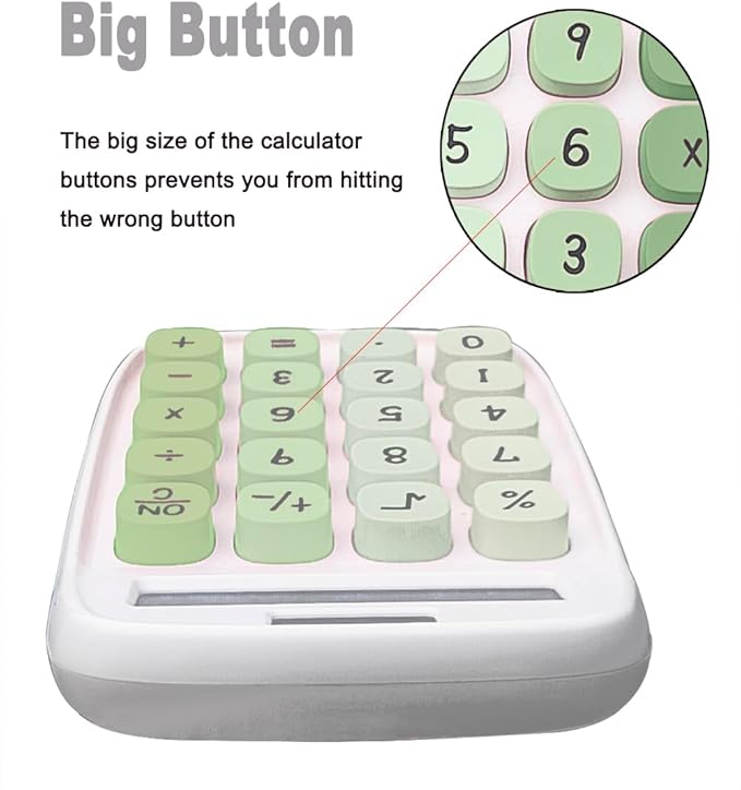 Mechanical Calculator,BTSEYAW Dual Power Calculator with 8 Digit Display tilt Screen and Big Buttons, Cute Office Desk Accessory (Green)