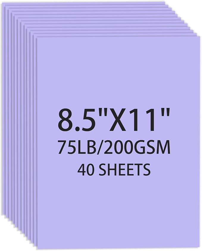 Cardstock 8.5 X 11, 40 Sheets, Light Purple Card Stock, 75lb/ 200gsm Copy Paper, Cardstock Printer Paper For Art, Drawing, Invitations, DIY Cards, Craft, Construction, School & Office Supplies
