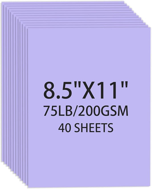 Cardstock 8.5 X 11, 40 Sheets, Light Purple Card Stock, 75lb/ 200gsm Copy Paper, Cardstock Printer Paper For Art, Drawing, Invitations, DIY Cards, Craft, Construction, School & Office Supplies