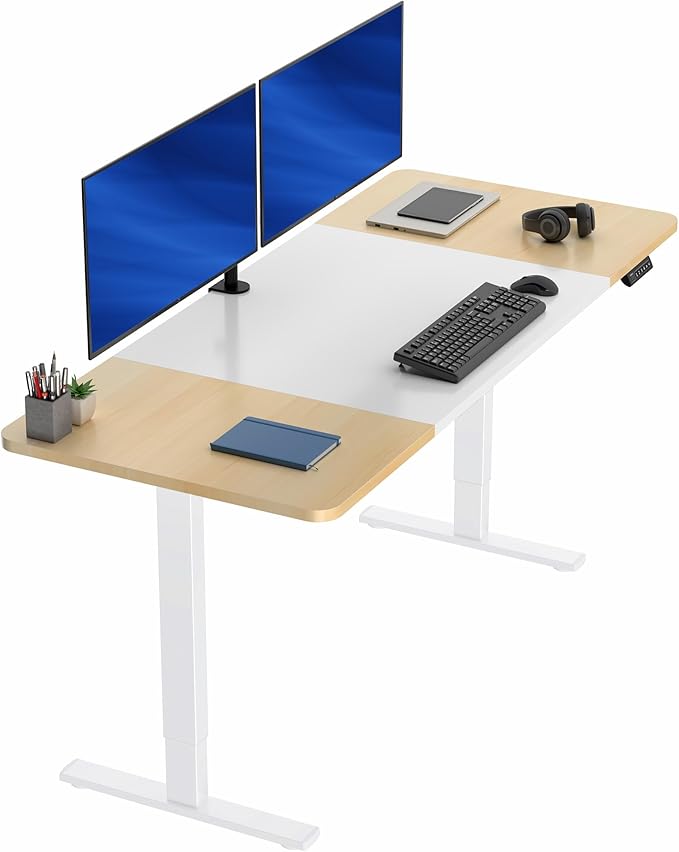 VIVO Electric 71 x 30 in Standing Desk, Memory Height Adjustment, 1B Series, Holds 220 lbs, White and Light Wood Top, White Frame, DESK-KIT-1W7WC