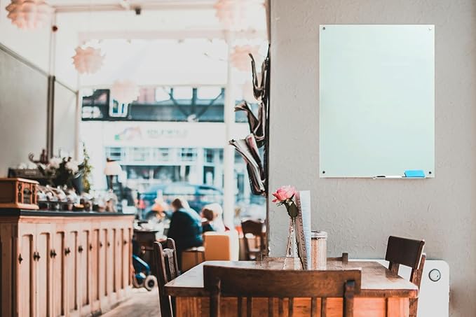 Glass Whiteboard 4' x 3', Magnetic Dry Erase Board Frameless Wall Mounting, Large Glass White Board for Office Home & School