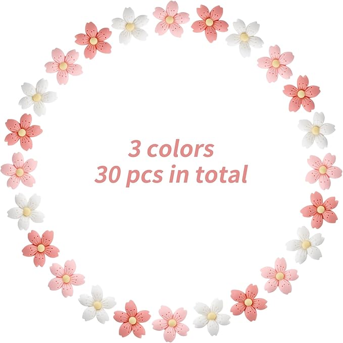 30pcs Decorative Flower Push Pins - Pink Thumb Tacks for Cork Board, Photo Wall, Feature Wall, Map, Bulletin Board, Office or Home