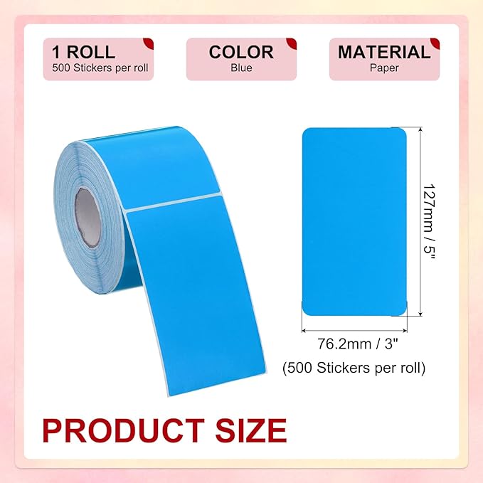 PATIKIL 3 x 5 Inch Rectangle Inventory Color Coding Labels 1 Roll, Square Self-Adhesive Inventory Label Stickers for Office Home Organization Name Tags, 500 Per Roll, Blue