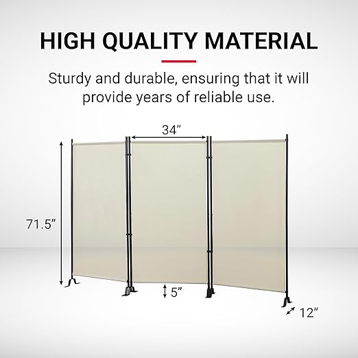 Proman Products - Galaxy Section Divider, Water Repellent Fabric Room Divider with Black Powder Coated Metal Frame for Indoors or Outdoors (Beige)