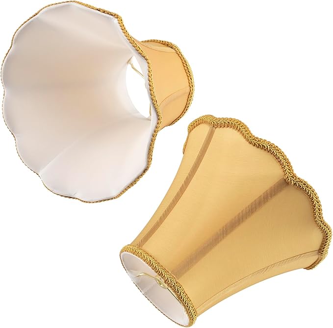 Saangseon Bell Lamp Shade, Scalloped Golden Fabric Lampshade Replacement, Softback, 6'' Top x 11.5'' Bottom x 9.5'' Slant Height x 9'' Vertical Height, Lamp Harp Included