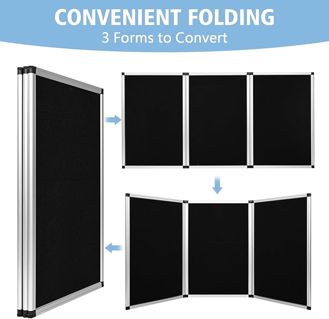 Nisorpa 3+1 Panel Folding Trade Show Presentation Board 70.8“ x 35.4” Trifold Desktop Display Board with Carry Bag Large Metal Frame Tabletop Display 4 Panels-Black
