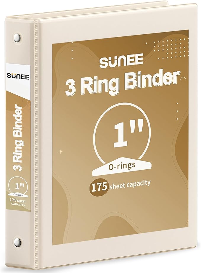 SUNEE 3 Ring Binder 1 Inch 1 Pack, Clear View Binder Three Ring PVC-Free (Fit 8.5x11 Inches) for School or Office Supplies, Gray-Brown