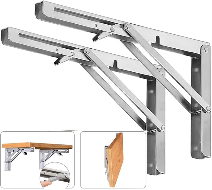 Folding Shelf Brackets, Max Load 300 lb, Heavy Duty Stainless Steel Collapsible Wall Mounted Shelf Brackets for Table, Space Saving DIY Bracket, Pack of 2 (2, 22 Inch)