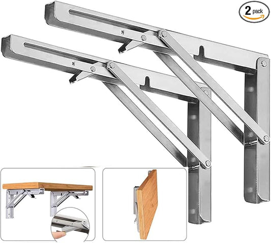 Folding Shelf Brackets, Max Load 300 lb, Heavy Duty Stainless Steel Collapsible Wall Mounted Shelf Brackets for Table, Space Saving DIY Bracket, Pack of 2 (2, 24 Inch)