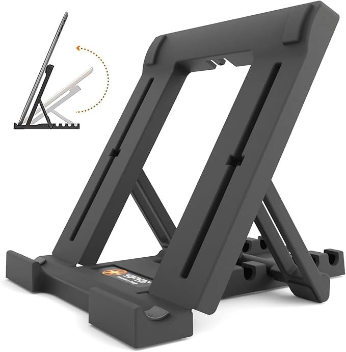 Portable Tablet Stand for Desk, Multi-Angle iPad Holder, Non-Slip Base, Foldable & Travel-Friendly for iPad, iPhone, Kindle, Galaxy Tablets