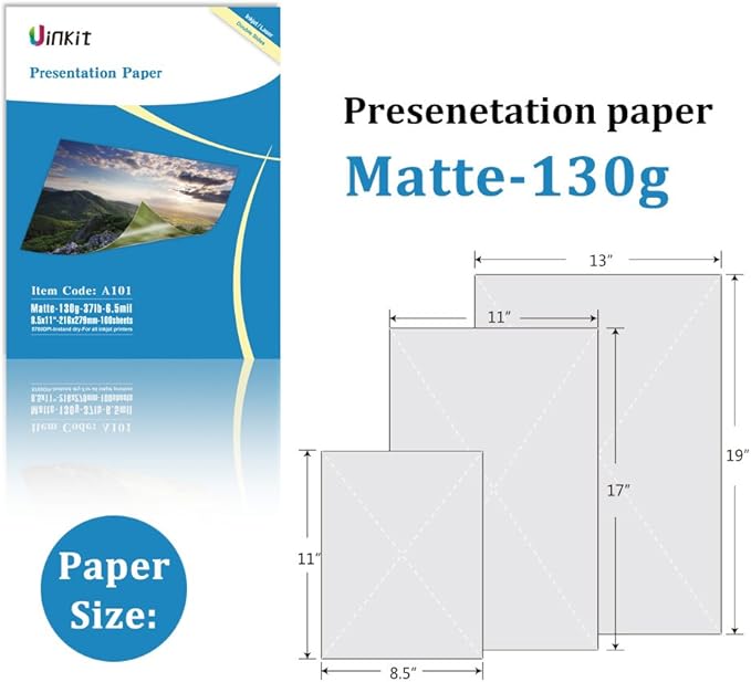 Uinkit 100 Sheets Matte Presentation tabloid paper 11x17 matte Double Sided 37lb Brochure Photo Paper 6.5Mil for laser and Inkjet Printers