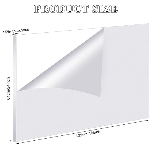 Roowest 2 Pcs 24 x 48 Inch, 1/2 Inch Thick Clear Acrylic Sheets Plastic Panels Sheets Cut to Size Cast Acrylic Board Panel with Protective Film for Craft DIY Projects Display Sign Frame