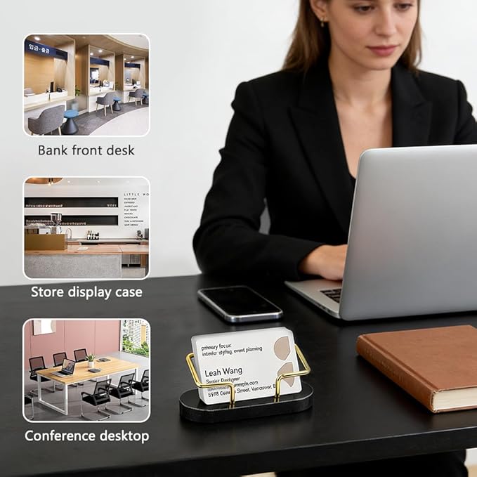 Qirvaten 2 Pieces Business Card Holder for Desk, Modern Business Card Display Stand, Gift Cards Organizer, Postcard Holder for Office, Reception, Desktop