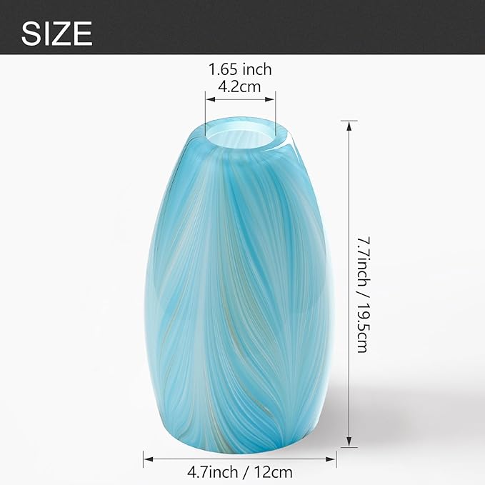Fixture Replacement Globe Shade,Lampshade for E26 Base 1-5/8 Inch Fitter, Color Art Glass Oval Lampshade Cover for Pendant Kitchen Wall Sconce Chandelier Vanity Light (3, Blue and Gold)