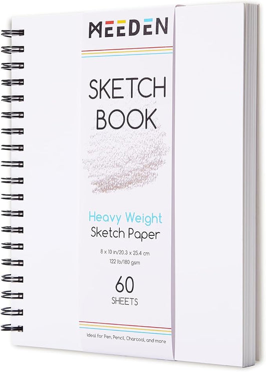 MEEDEN 8"x10" Sketchbook Paper Pad: 122lb/180gsm Spiral Bound Art Sketch Book with DIY Cover for Artists Adults - 60 Sheets Heavy Weight Hardcover Sketch Drawing Paper for Painting Sketching Writing