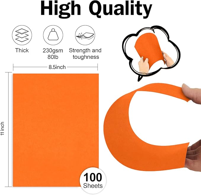 Orange Construction Paper 100 Sheets 80lb Cardstock Paper 8.5 x 11, Goefun Halloween Orange Cardstock for Christmas, Crafts, DIY Cards
