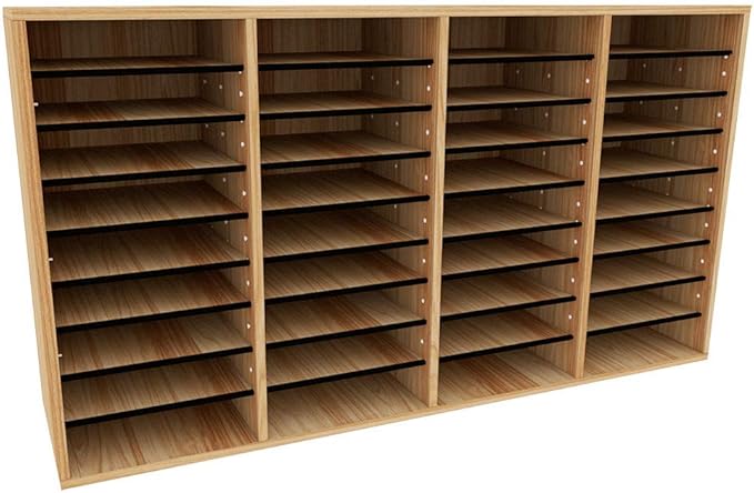 AdirOffice Wooden Adjustable Literature Organizer, 36 Compartment Office Mailbox, or Classroom Literature Organizer, Medium Oak