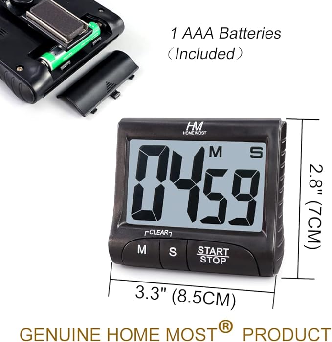 HOME MOST 3" Large Display Kitchen Timer - Digital Timer Magnetic Back Loud Alarm On A Rope- Black Cooking Timers For Kitchen Teachers Students Games Kids Meetings -Sports Timers For Workouts Exercise