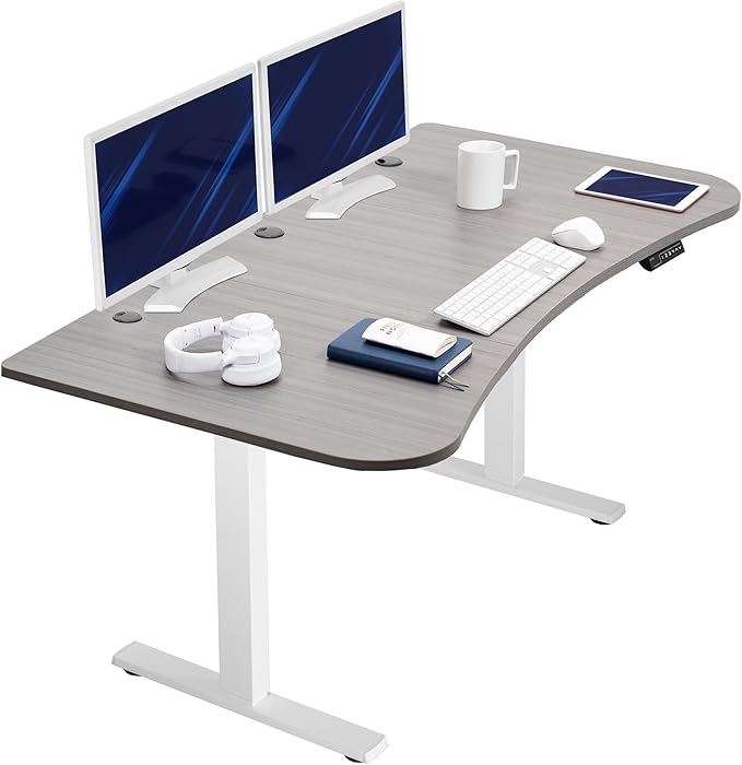VIVO Electric 63 x 32 in Standing Desk, Memory Height Adjustment, 1B Series, Holds 220 lbs, Dark Gray Top White Frame, DESK-KIT-1W1G