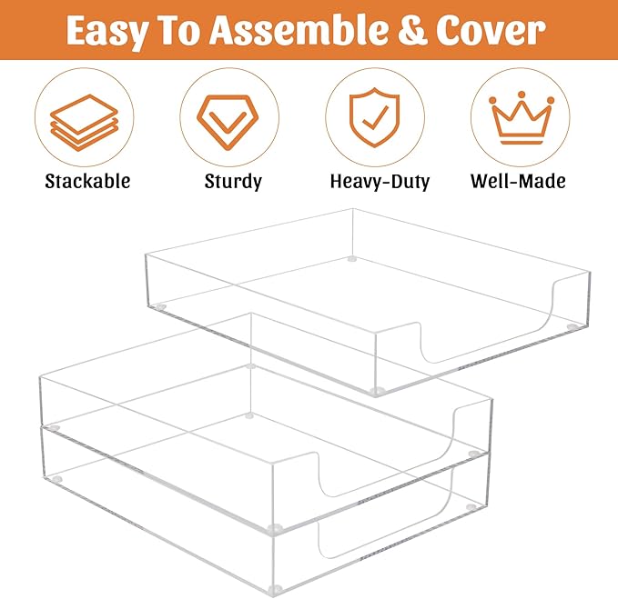 AZFUNN Acrylic Letter-Size Tray, Sturdy Heavy-Duty Clear Printer Paper Tray, Single-Tier Stackable File Storage Organizer for Office Home (1, Clear)