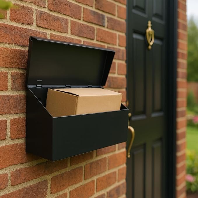 NACH Black Long Wall Mount Mailbox, Rust Resistant Metal Mailbox, Mailboxes for Outside Wall Mount, Outdoor Mailboxes, 15x3.5x7.5 inch, MB-6999BLK