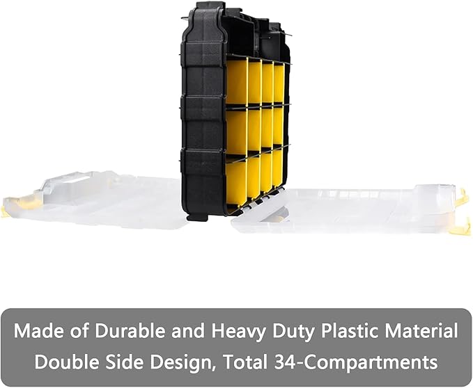AIDY-PRO Hardware Organizer Box 34 Compartments Small Parts Organizer with Removable Dividers Durable Plastic Double Side Tools Box Screw Organizers For Nuts, Bolts, Screws, Nails 2Pack