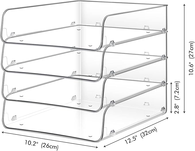 Lunmore Stackable Paper Trays, 4 Tier Desk File Organizer, Document Letter Tray for Office Supplies, Magazine