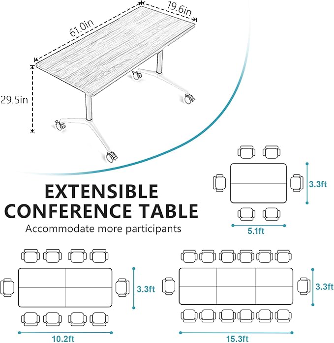 Goakwwuz Conference Room Table, Folding Conference Tables,Thicken Grey Tabletop,Flip Top Wooden Seminar Meeting Room Table for Conference Room Offices (10, BlackWoodGrain, 61.0“)