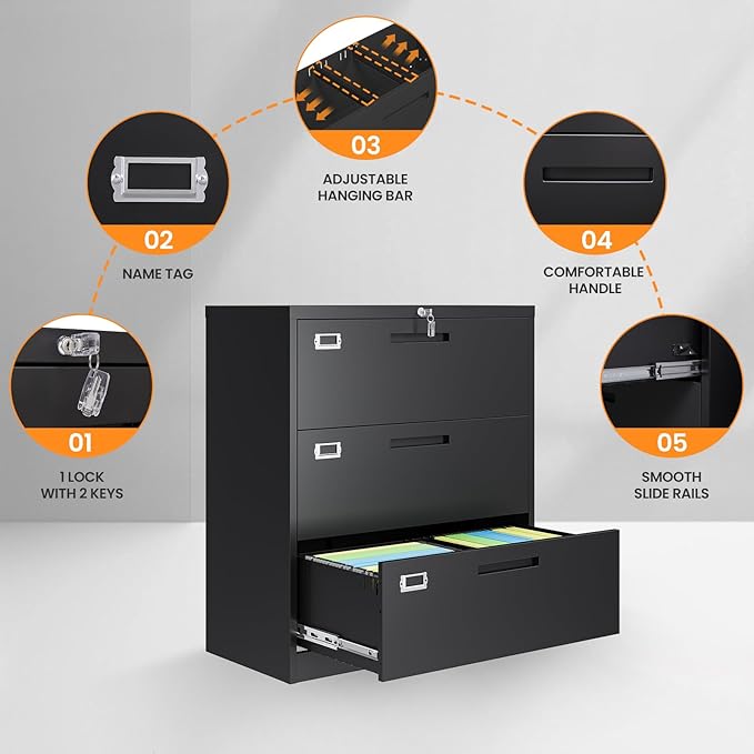 AFAIF 3 Drawer File Cabinets for Home Office, Office Storage Caninets Steel Cabnet for Letter/Legal/A4/F4-Assembly Required